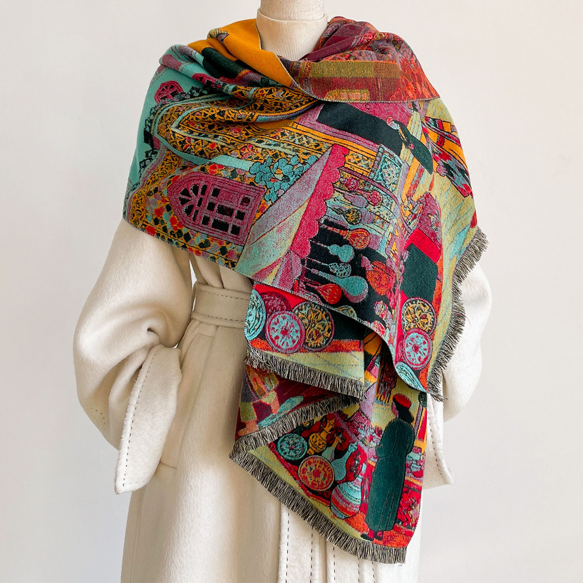 Women Imitation Cashmere Scarf - Woven Scarf Blanket 评论和价格